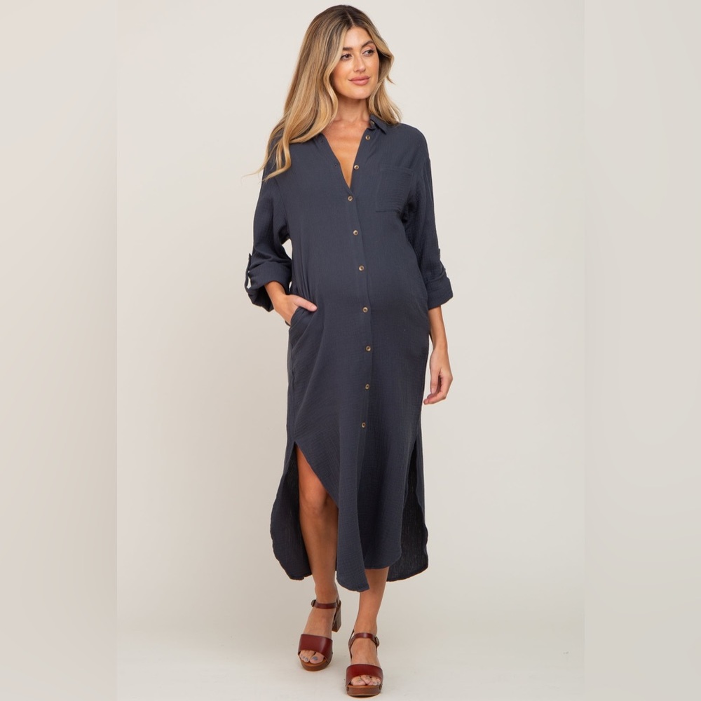 PinkBlush cotton button down midi dress nwot